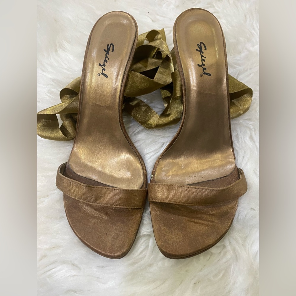 Satin Bronze Sandals sz 6
